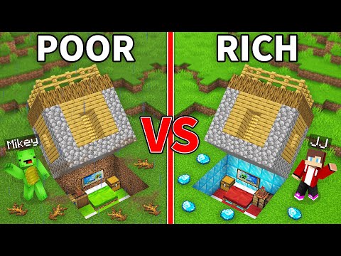 JJ's RICH vs Mikey's POOR Secret UNDERGROUND Base Build Battle in Minecraft   Maizen