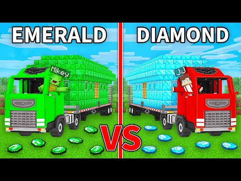 JJ's DIAMOND Truck vs Mikey's EMERALD Truck Build Battle in Minecraft - Maizen