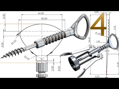 4-Project 53| Bottle Corkscrew |SolidWorks Tutorial: worm (Taper Helix)