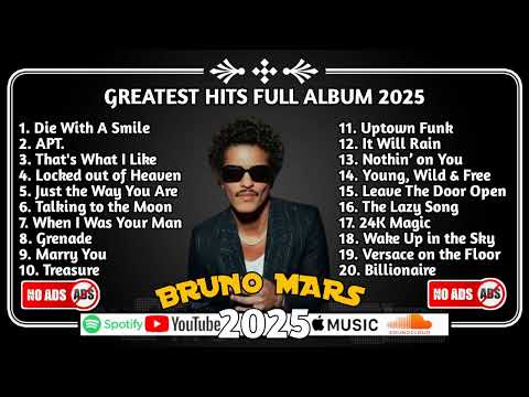 Bruno mars 2025 Top 20 Hits Playlist -  Based on Latest Spotify daily streaming