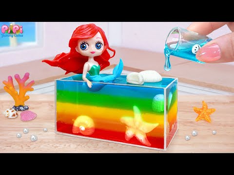 👋How To Make Pretty Miniature Disney Princess Cake With Rainbow Jelly Pool🌈 Pipi Yummy Cakes