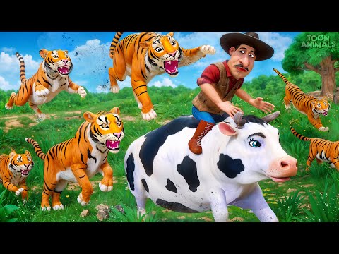 Hero Cow Saves Farmer from Wild Tigers | Wild Animal Attacks - Animal Revolt | Epic Rescue Mission!