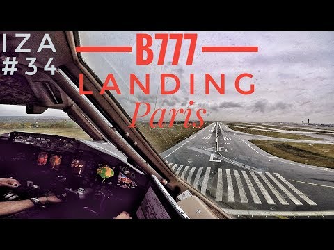 B777 LANDING in Paris, COCKPIT View ILS Runway 26L, Rainy and Foggy weather conditions