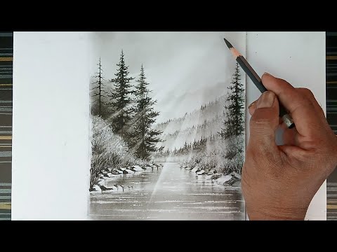 Beautiful nature landscape drawing step by step/ pencil drawing/