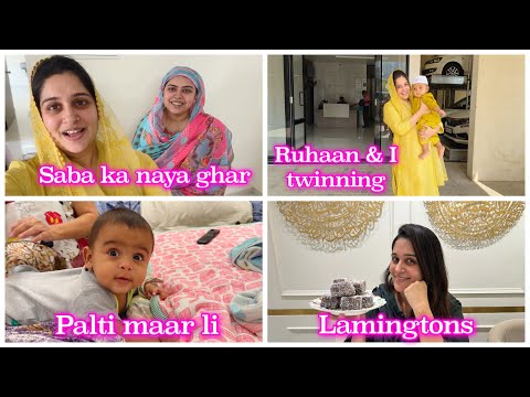 Saba ka naya ghar dekha😍| Ruhaan aur mere twinning outfits ❤️| Recipe for Lamingtons | Cake recipe