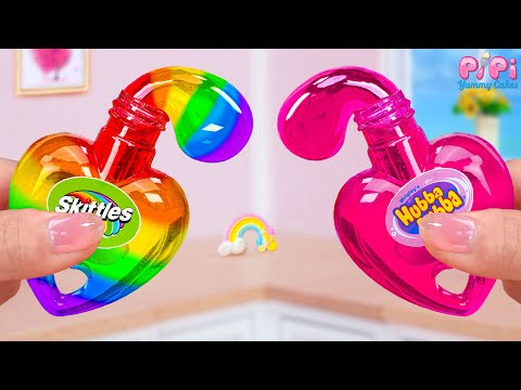 ASMR Honey Jelly Dessert👋How To Make Miniature SKITTLES Rainbow Honey Jelly Heart💕Pipi Yummy Cakes