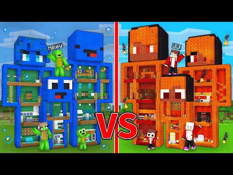 JJ's Family LAVA Statue vs Mikey's Family WATER Statue Survive Battle in Minecraft - Maizen