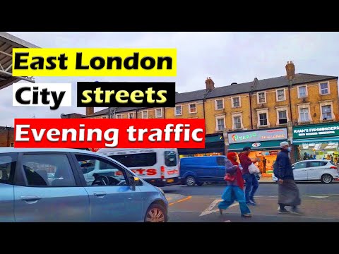 Evening traffic though Forest Gate, Romford Road, London