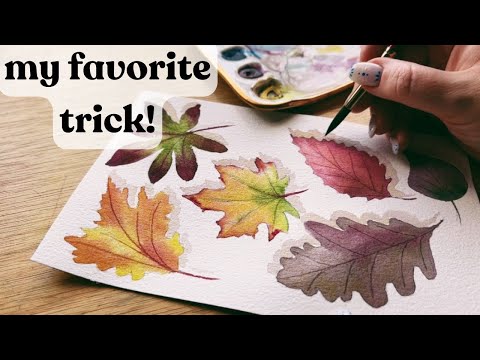 Painting watercolor fall leaves using my favorite watercolor trick