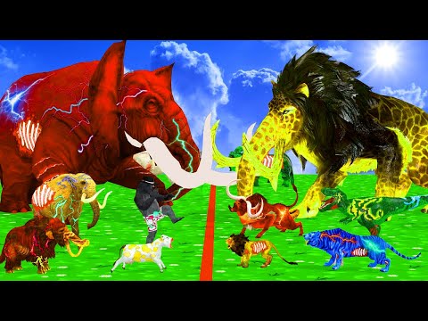 10 Mammoth Elephant Cow vs 5 Giant Wolf Lion Zombie Dinosaur Attack Cow Cartoon Baby Save By Mammoth