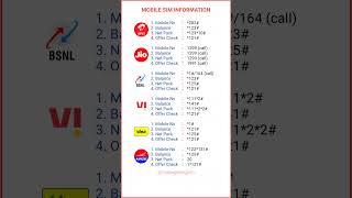 Mobile SIM Information | Jio | Airtel | Vodafone | Idea | Aircel | BSNL #shorts #ytshorts #newupdate