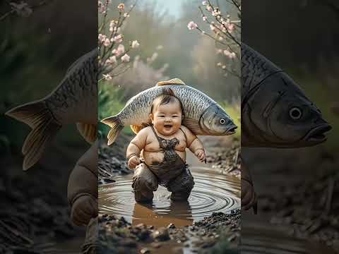 Cute baby with fish🥰💖😆