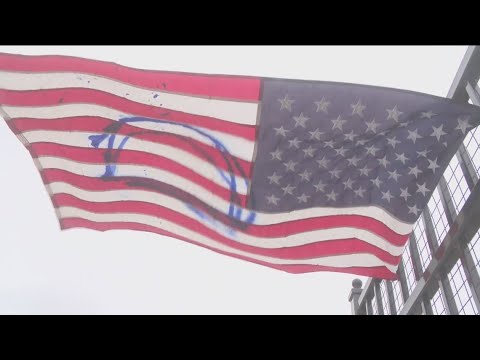 Cloverdale Bridge American flags vandalized