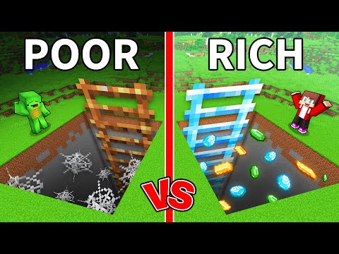 JJ and Mikey: POOR vs RICH Ladder Secret Base Battle in Minecraft - Maizen