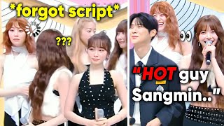 YUNJIN forgets script, EUNCHAE disses Sangmin ("HOT" comeback LIVE interview on Music Bank)