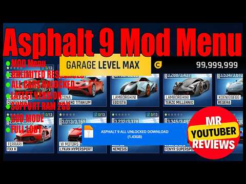 Asphalt 9 Mod Menu | All Cars Unlocked | Unlimited Resources