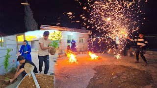 🎉🎆"Amir and Family: Planting Stone Flower Pots and Celebrating Chaharshanbe Suri!"