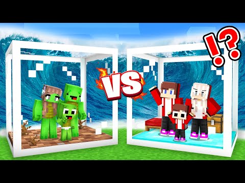 Mikey Family Poor vs JJ Family Rich GLASS BUNKER on TSUNAMI Survival Battle in Minecraft - Maizen