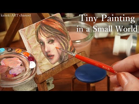 小さいキャンバスに女の子を描く🎨Mini Acrylic Painting | Realistic Portrait of a Girl on Tiny Canvas