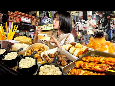 Taiwan Night Market Street Food Feast! Giant Chicken Skewers, Pepper Buns, Teppanyaki, etc