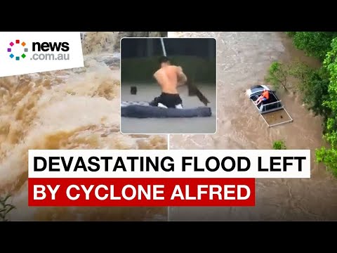 New footage reveals flooding devastation left by Cyclone Alfred across Queensland