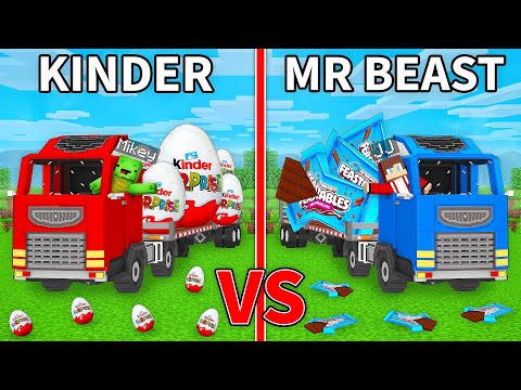 JJ's Mr Beast FEASTABLES Truck vs Mikey's KINDER Truck Build Battle in Minecraft - Maizen