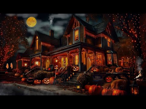 TRICK OR TREAT-HALLOWEEN STREET AMBIENCE-FALLING LEAVES-BONFIRE-JACK O LANTERNS-GHOSTS-NIGHT SOUNDS