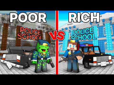 JJ and Mikey POOR vs RICH Police School Battle in Minecraft - Maizen