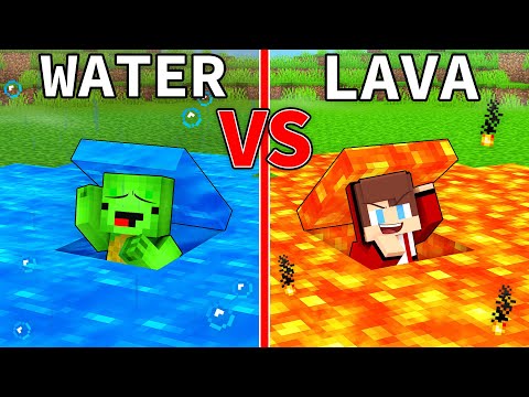 JJ's LAVA vs Mikey's WATER Secret Base Battle in Minecraft - Maizen