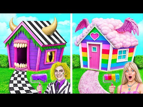 Beetlejuice vs Barbie One Colored House Challenge by Multi DO Smile