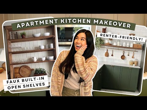 RENTAL KITCHEN MAKEOVER! *TRANSITIONAL STYLE* | DIY OPEN SHELF W/ HANGING RAIL