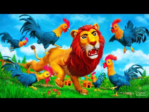 Lion King Battles Roosters in EPIC 3D Cartoon Showdown | Funny Animal Face Off!