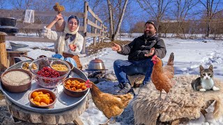 Cozy Village Life in Winter, Cooking ancient Azerbaijani Dish - Nardancha Pilaf