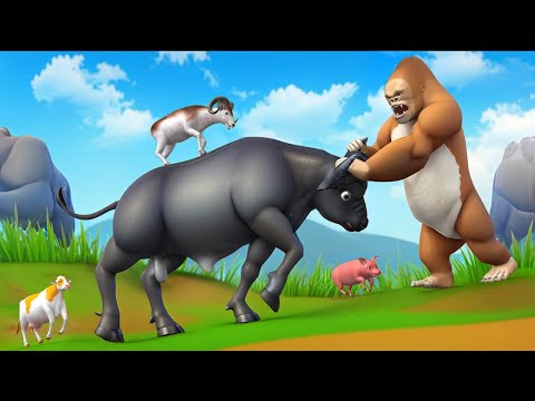 Giant Gorilla vs Buffalo: Epic Battle of Farm Friends | Funny 3D Animal Animation!