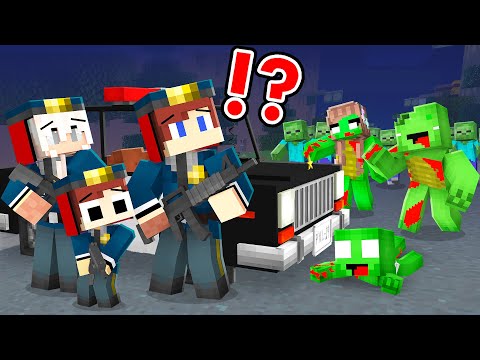 Police JJ Family vs Zombie Mikey Family on Zombie Apocalypse Survival Battle in Minecraft - Maizen