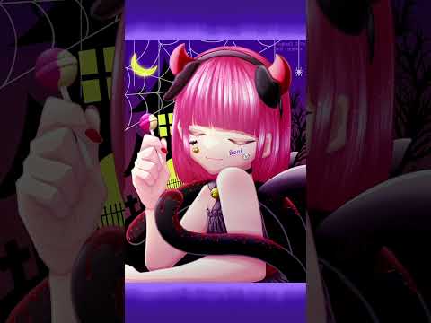 うちの子が瞬きするだけのハロウィンイラスト🐈‍⬛🩷😈