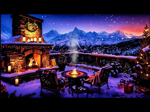 ROCKY MOUNTAIN CHRISTMAS AMBIENCE-OUTDOOR PATIO-FIREPLACE-CHRISTMAS LIGHTS-SOFT SNOW FALL-COZY ASMR