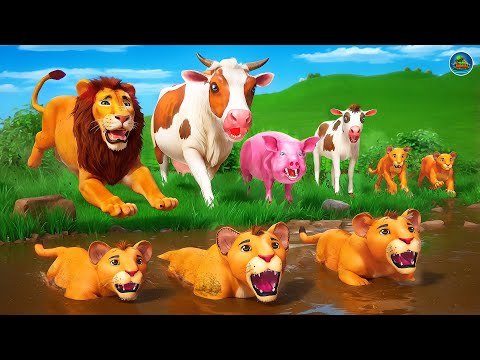 Epic Rescue of Lion Cubs: Wild Animals vs Farm Animals Teamwork | Lion,Cow,Pig | Funny Animal Videos