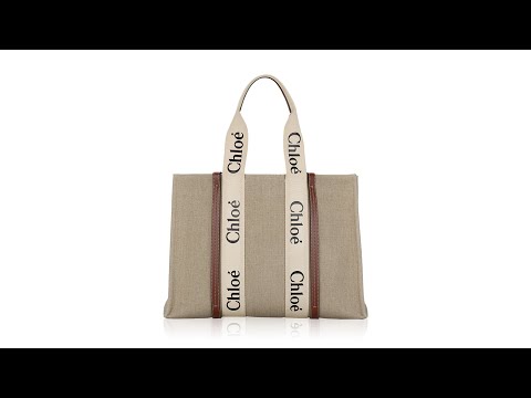 Chloe Cotton Calfskin Woody Ribbon Large Tote White Brown