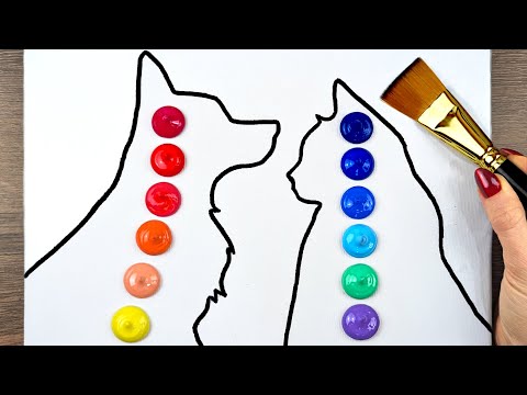 Simple Cat & Dog Scenery Easy to Paint 🐱🐶 | Relaxing Acrylic Painting For Beginners