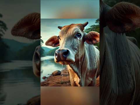 ये गाय और इसके बछड़ा नदी के किनारे पानी पीने आता है 😱 mind blowing cretors #cow #cowvideos #cows