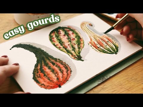 Painting watercolor gourds using simple watercolor techniques