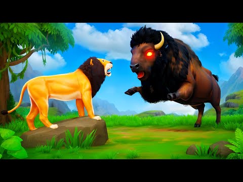 Lion King Faces Evil Black Bison: Intense Battle in the Animal Kingdom | Who Will Win?