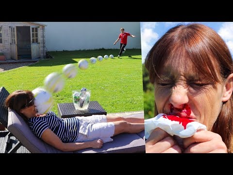 KICKING A FOOTBALL AT MY MUMS FACE!! (Broken Nose)