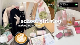 *realistic* school girl vlog🍵📝 high-energy day in my life, waking up at 5am, studying, cafe and more