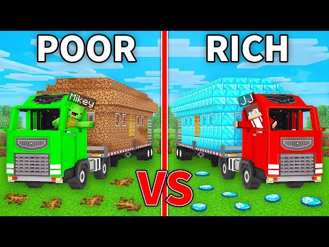 JJ's RICH Truck vs Mikey's POOR Truck Build Battle in Minecraft - Maizen