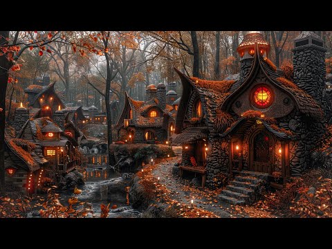 Peaceful Autumn Sunset on Stream 🍂 Fireplace Crackling & Water Sounds for Relaxation