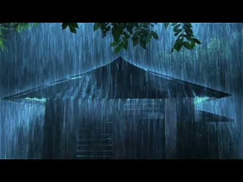 Heavy Rain Falling On Tree House With Thunder & Calm Music | Cozy Rain Sound For Sleeping | ASMR