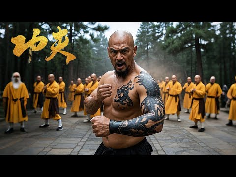 A bald villain with unfathomable martial arts power overpowers four Shaolin masters combined.