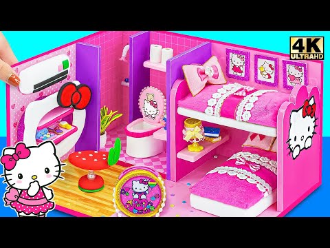 DIY Miniature Hello Kitty Cardboard House With Bathroom, Bedroom for a family ❤️ Tina TV DIY Show